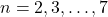 n=2,3,\ldots , 7